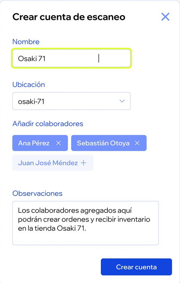 Pantalla de invitar colaboradores